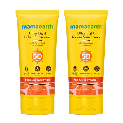 Mamaearth ultra light indian sunscreen SPF50 PA+++
